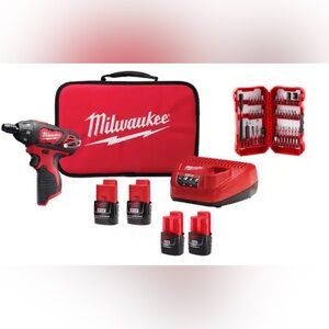 M12 1/4 in. Hex Screwdriver Kit w/ (4) Batteries, Charger, Bag, and Bit Set NEW